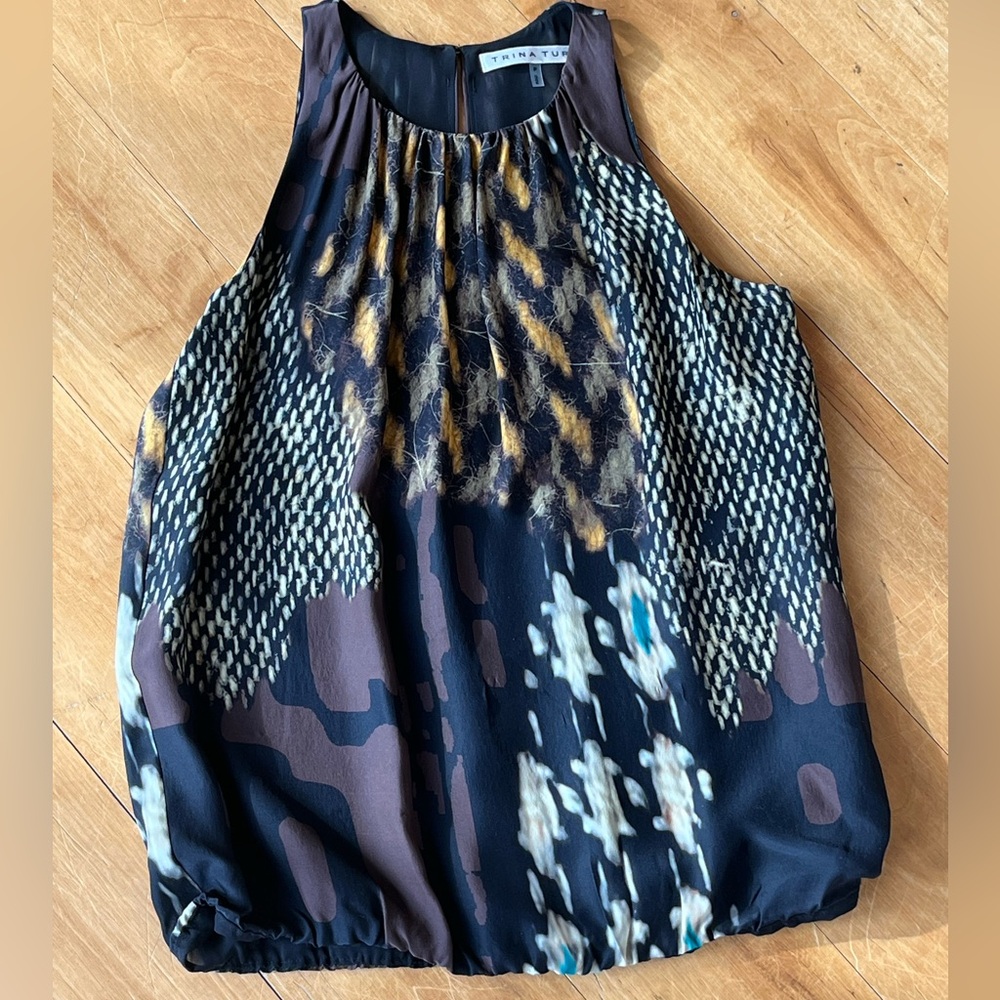 Trina Turk Black and Brown Patterned Blouse